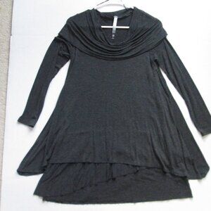 Kensie Dark Gray Shark Bite Asymmetrical Hem Long Sleeve Shirt Tunic Top Sz S